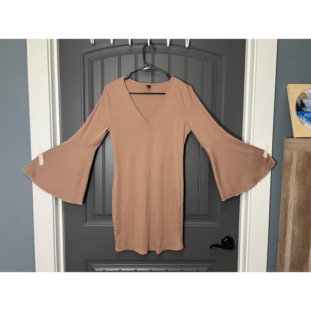 Shein Tan Ribbed Bell Sleeve Tunic or Dress Size XL